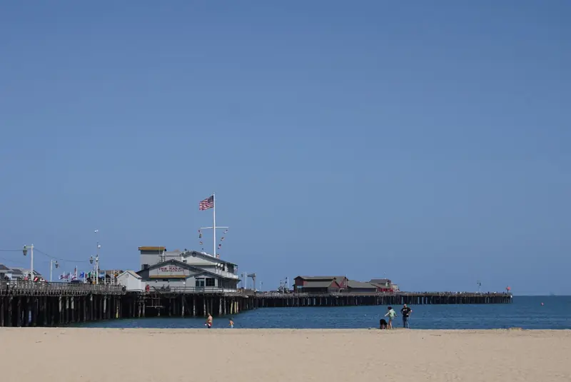 The Santa Barbara pier seen from the beach